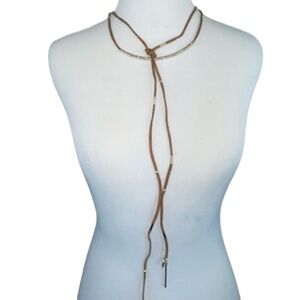 Ettika REVOLVE Brown Suede Choker Gold Accents Bolo Necklace